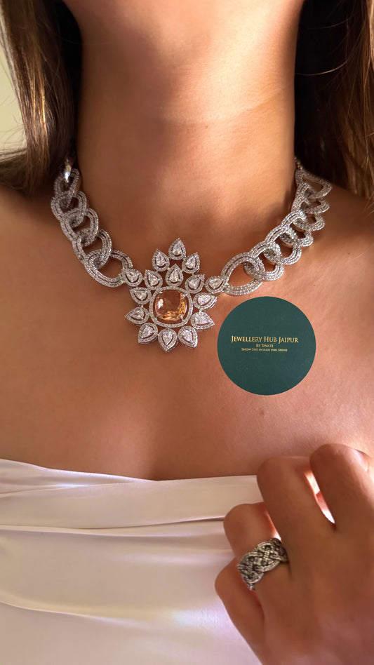 Sunflower Light brown Moissanite diamond collar necklace