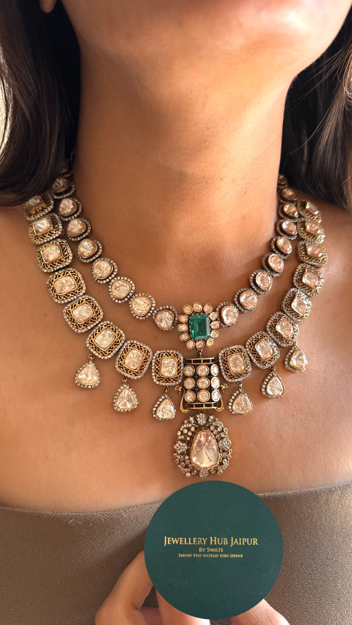 Emerald with peeli polki inspired collar Necklace