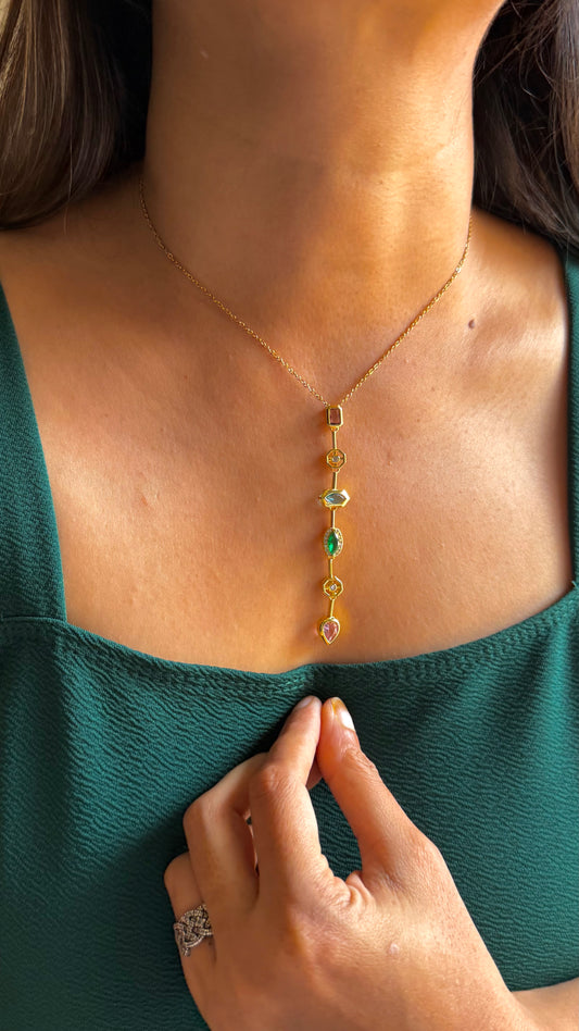 Rainbow Gemstone Lariat Pendant