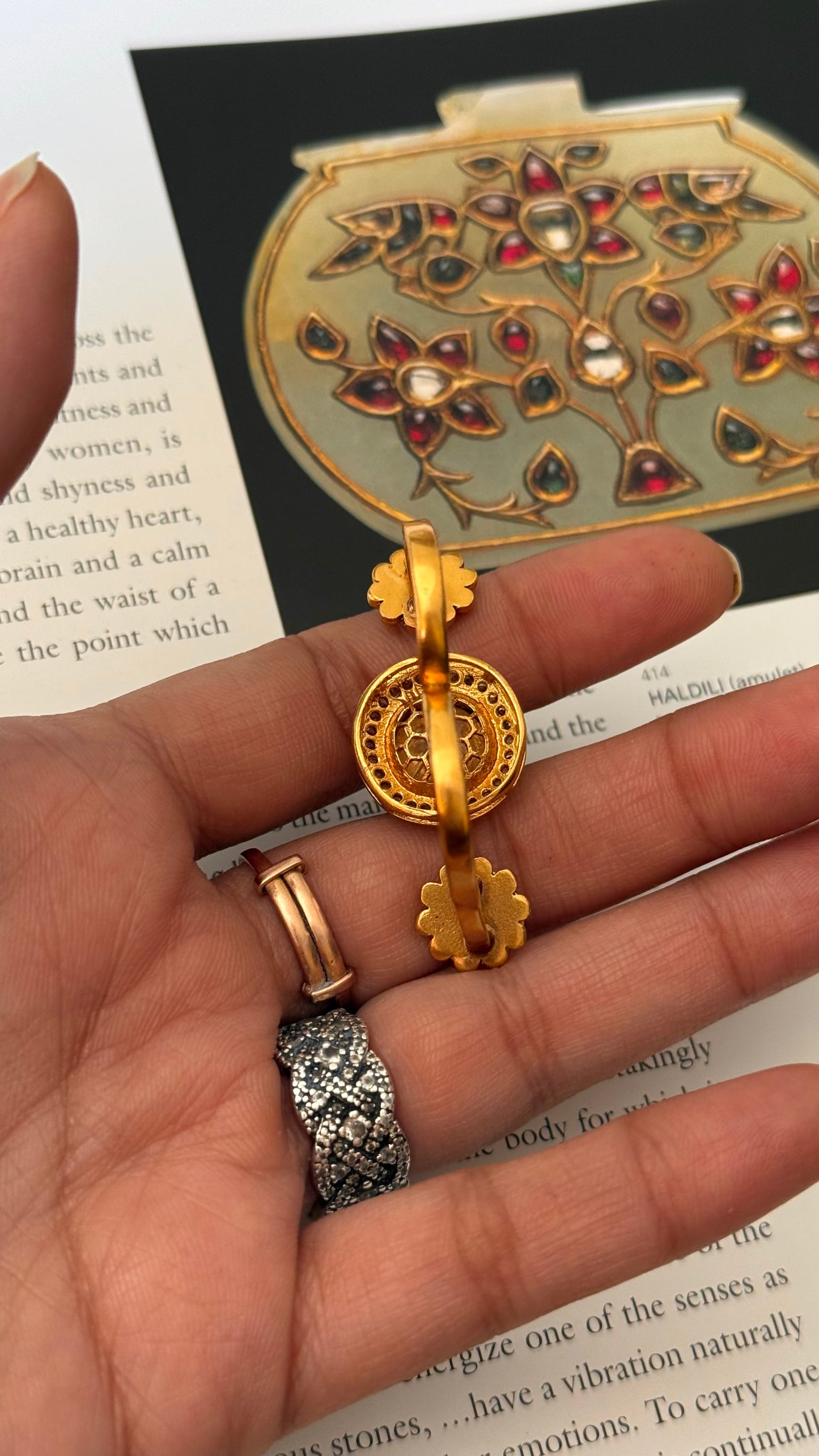 Ring floral moissanite double finger adjustable