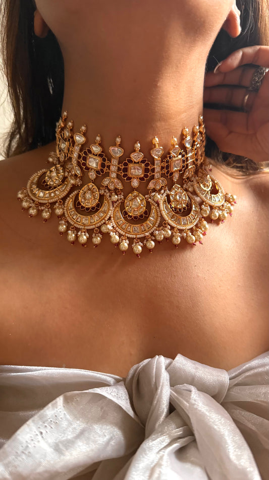 Heritage Ruby with kundan polki choker set