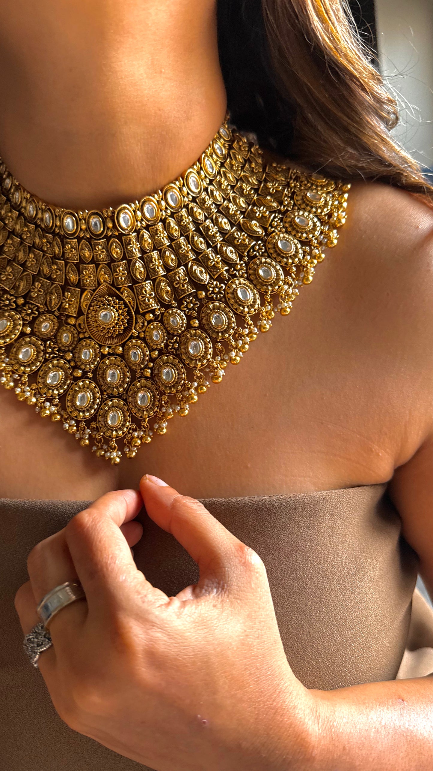 Oxidised heritage Royal Rajwada Polki choker necklace set