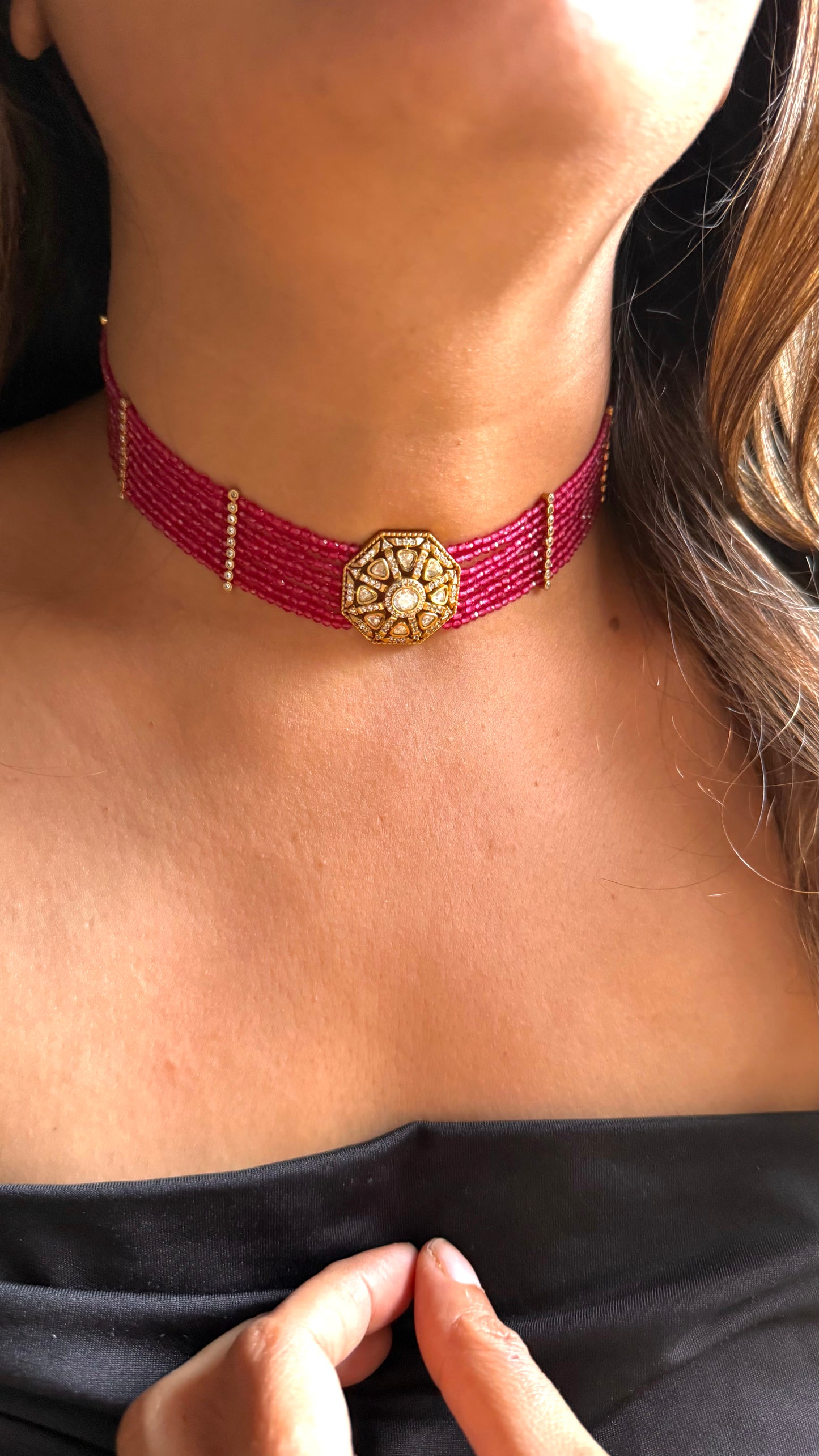 Real Moissanite victorian polki choker