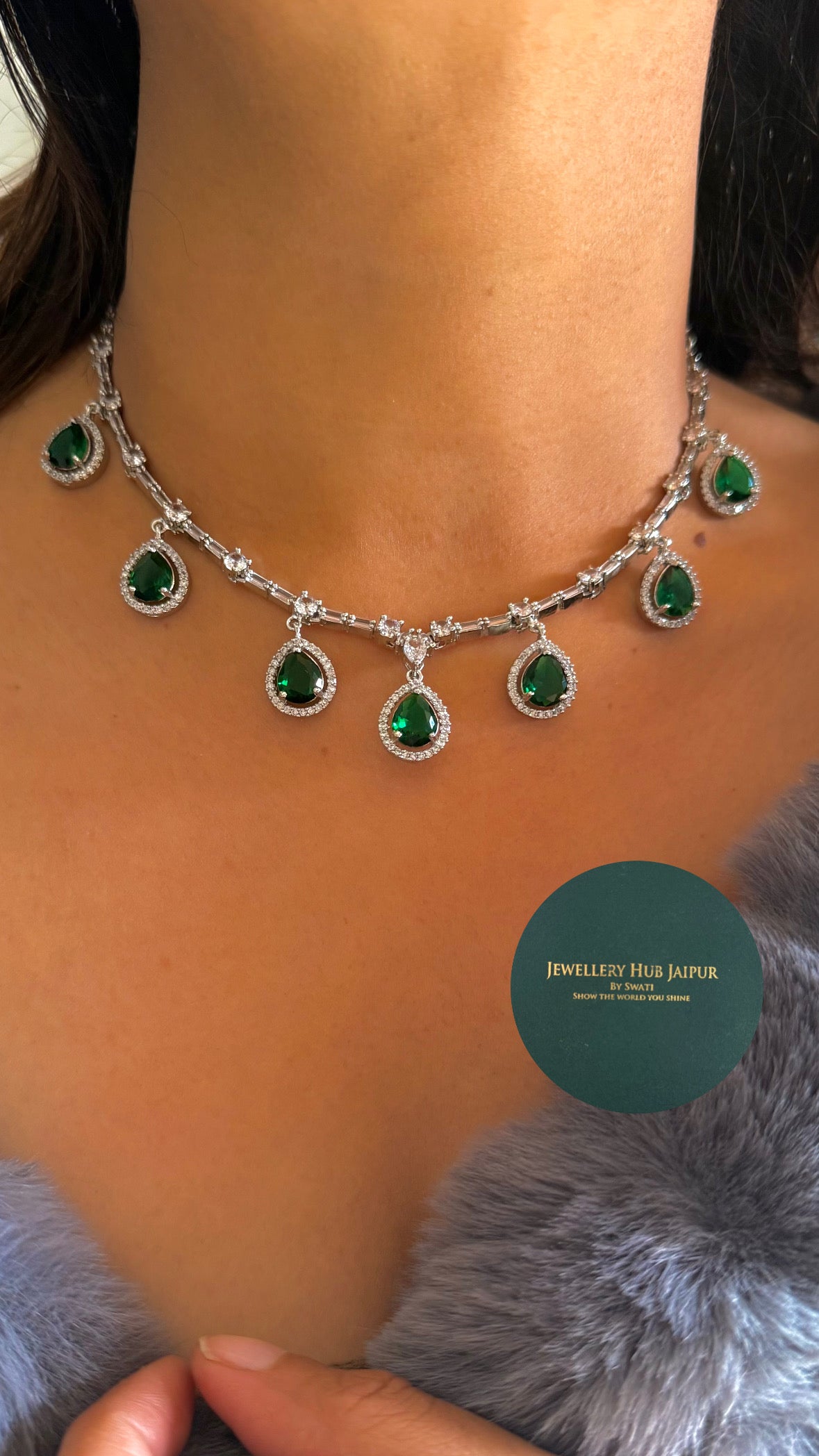 Emerald cz diamond necklace