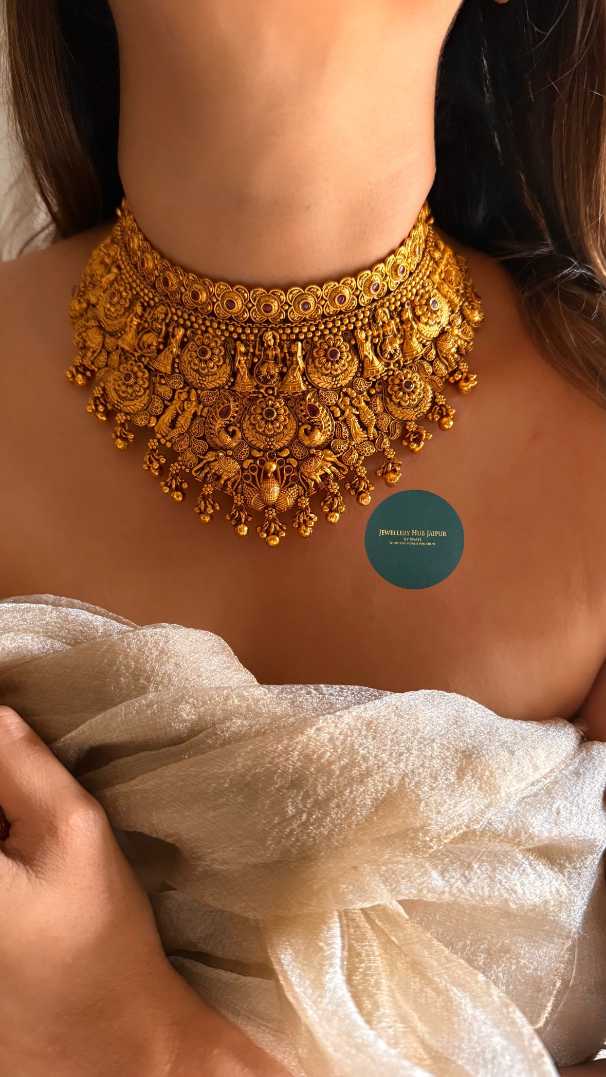 Ruby & peacock designed temple choker set