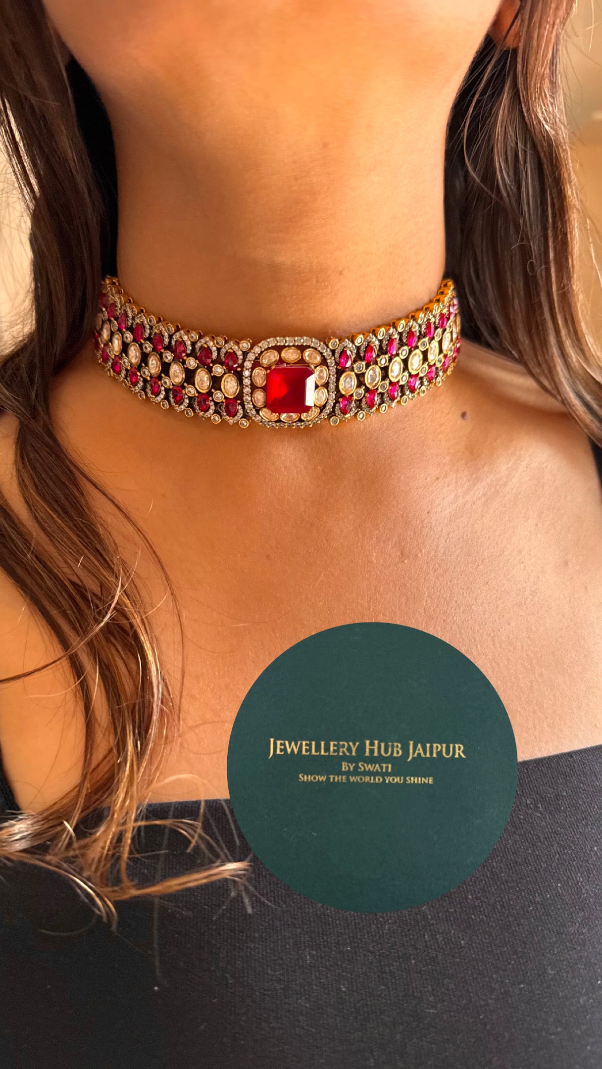 Rani ruby peeli polki choker set