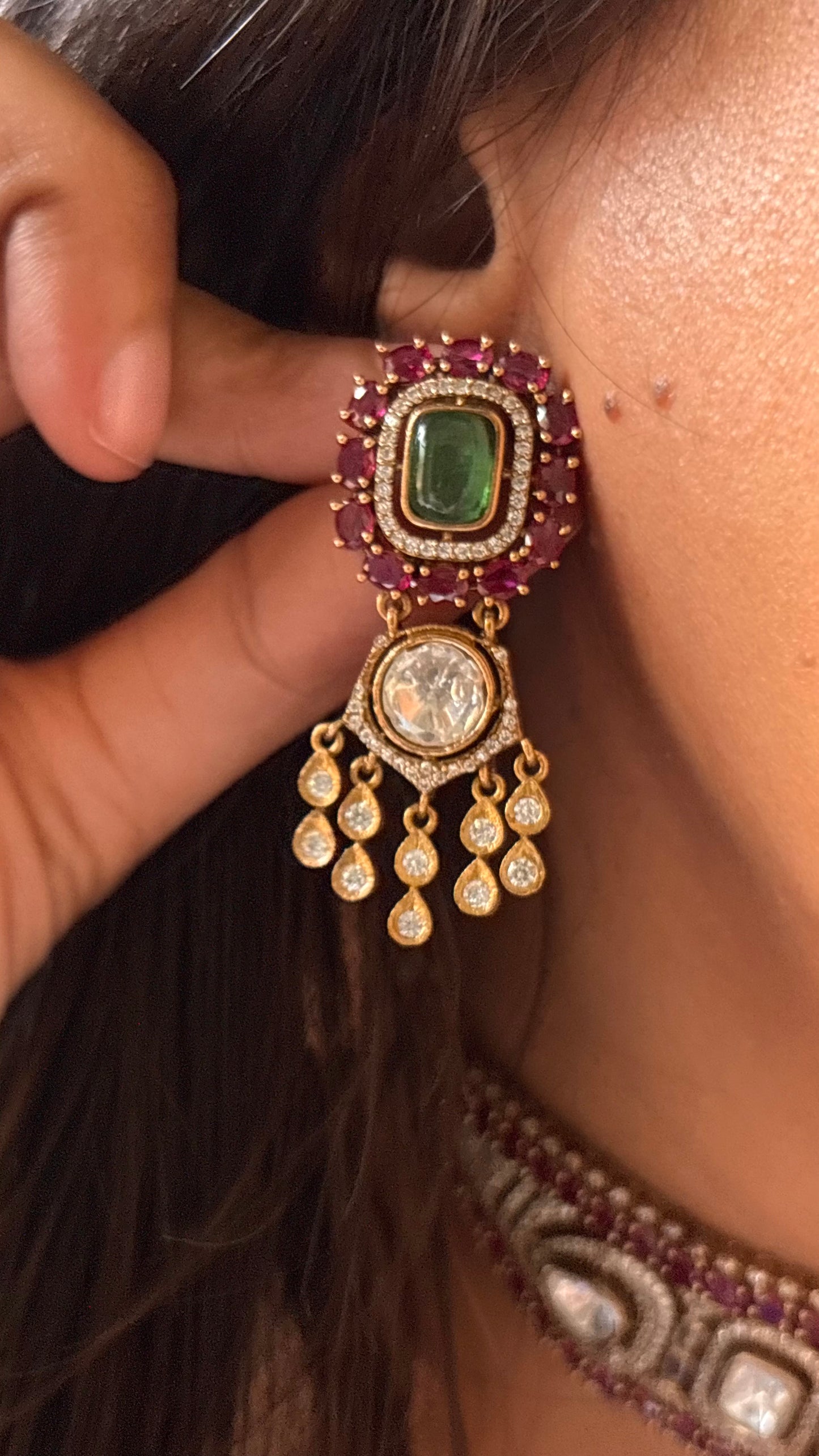 Emerald & Rani pink doublet designer choker necklace