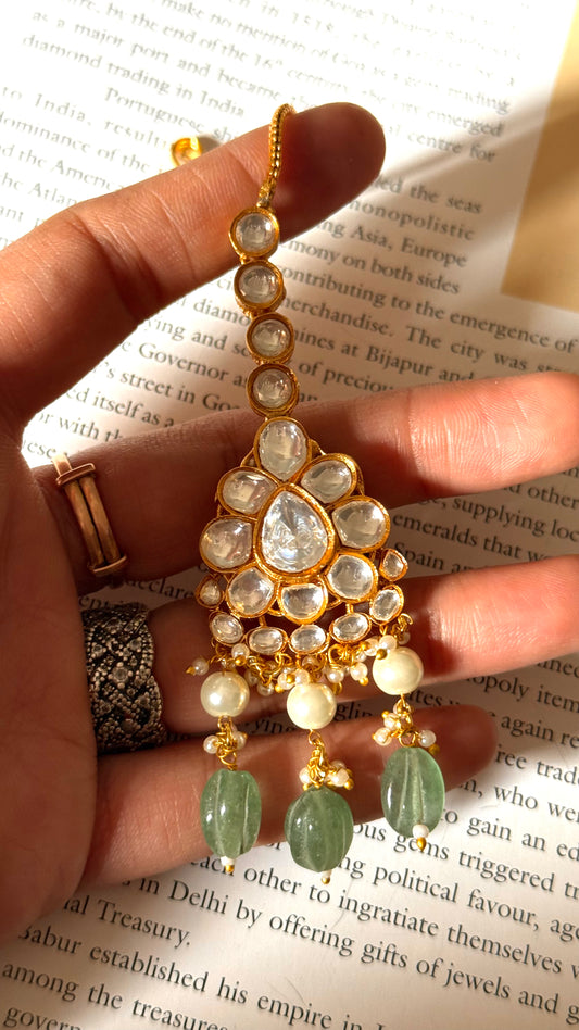 Moissanite polki mint drop maangtikaa