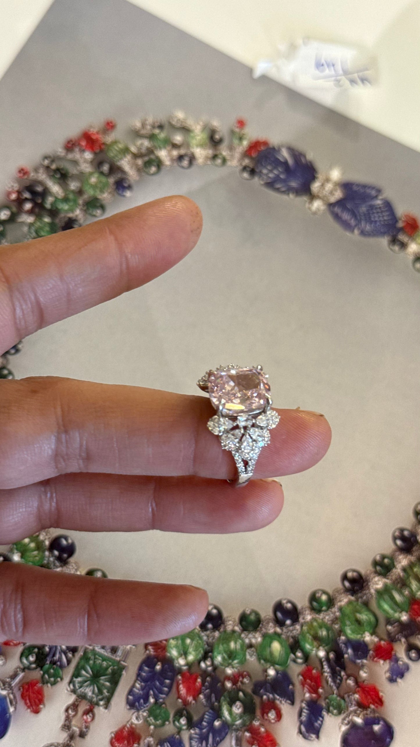 Rose quarts Cz diamond cocktail ring