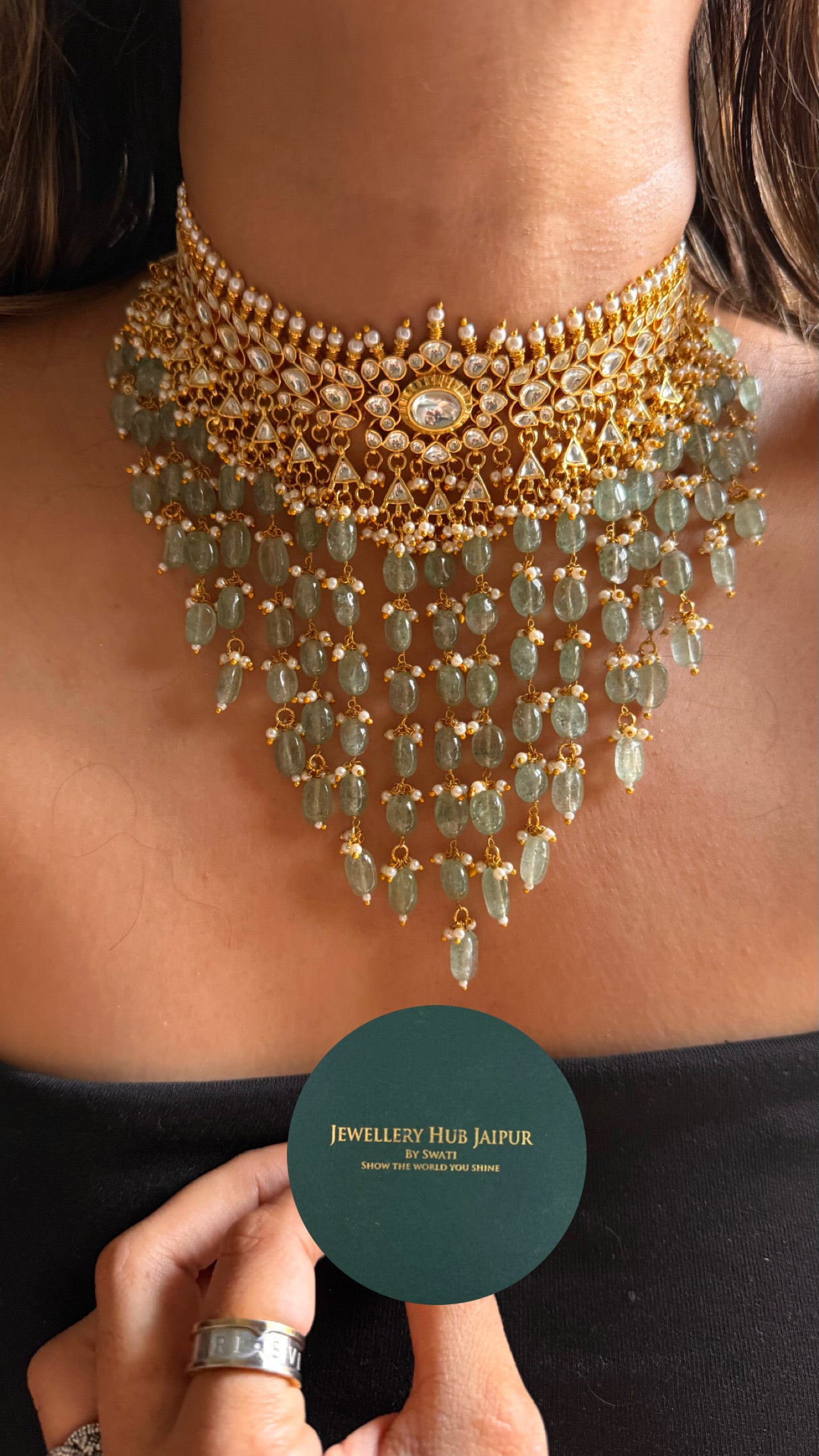 Paachi kundan sunheri swarn kanthi Necklace