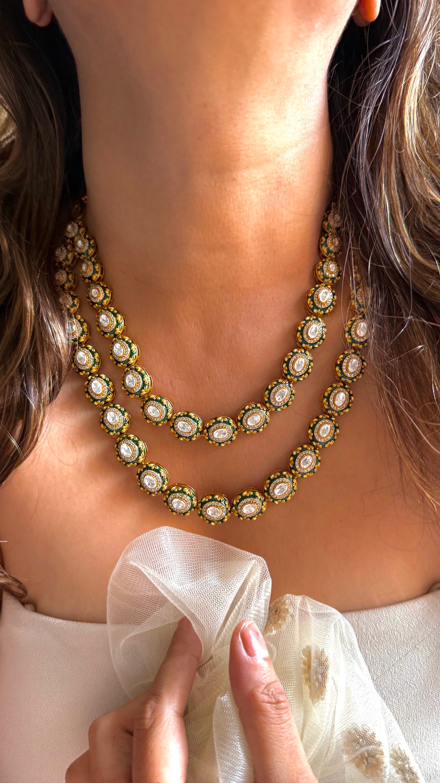 Dual Line Meenakari Designer Polki Necklace with Nakshi
