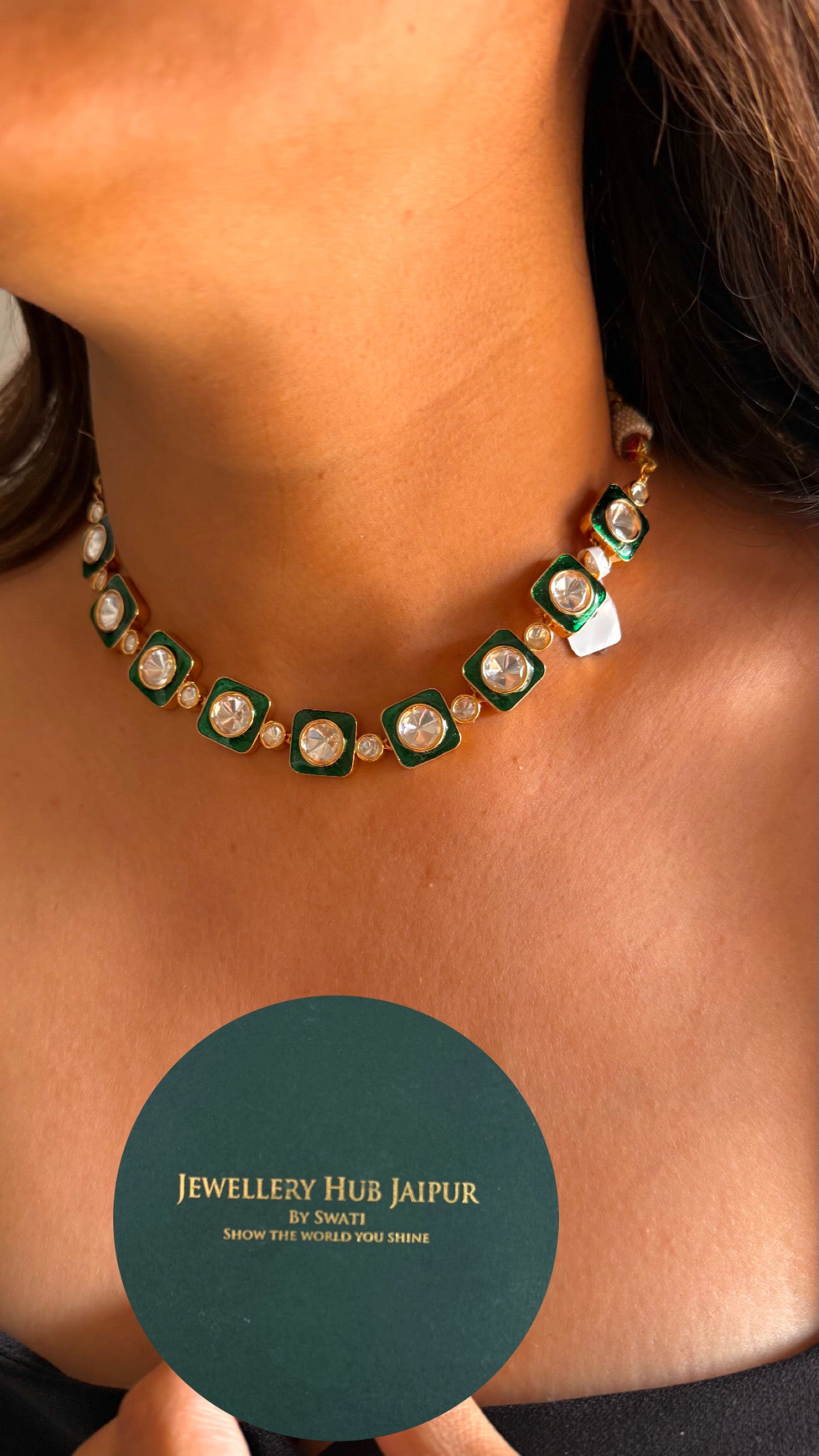 emerald meenakari single line necklace
