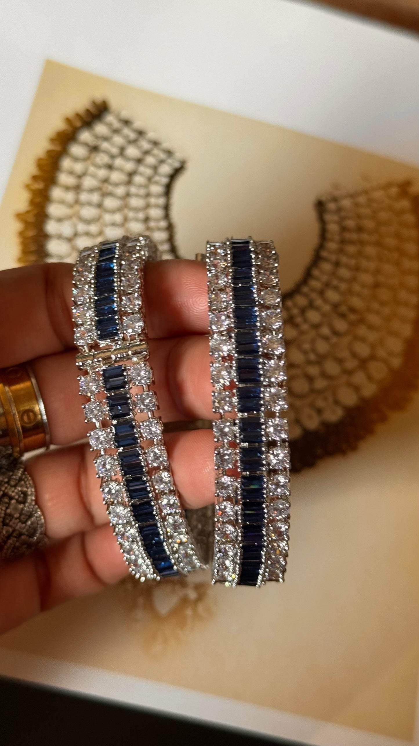 Sapphire  triple line diamond bangles