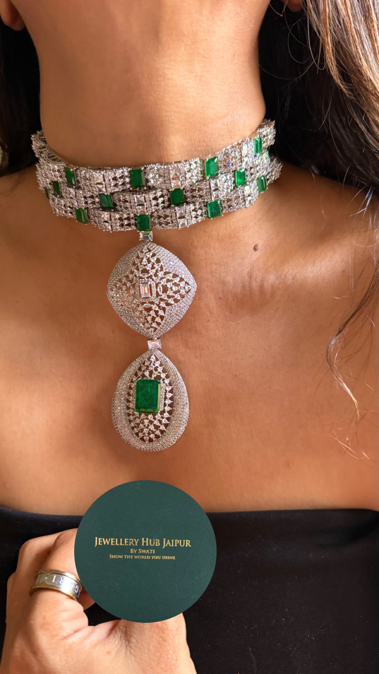 Emerald majestic crystal diamond Necklace
