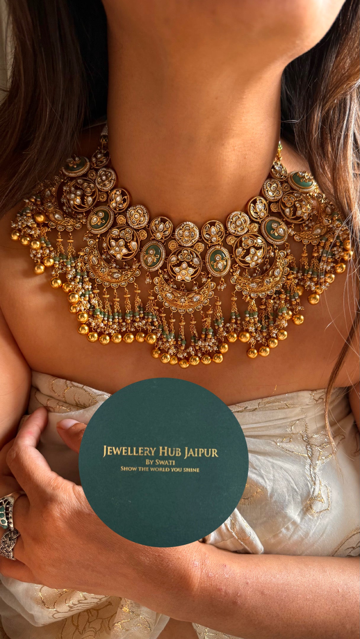 Mint heritage half moon rajwada bridal Necklace