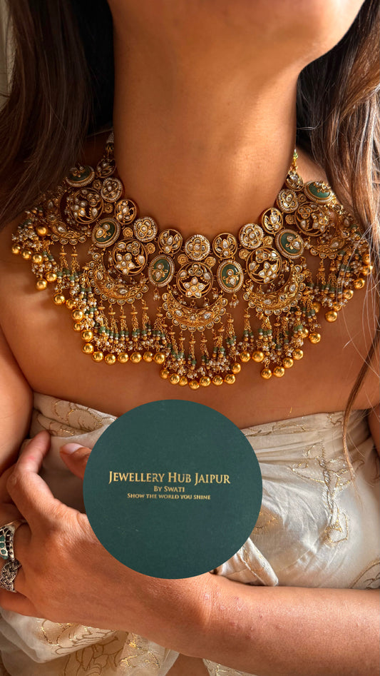 Mint heritage half moon rajwada bridal Necklace