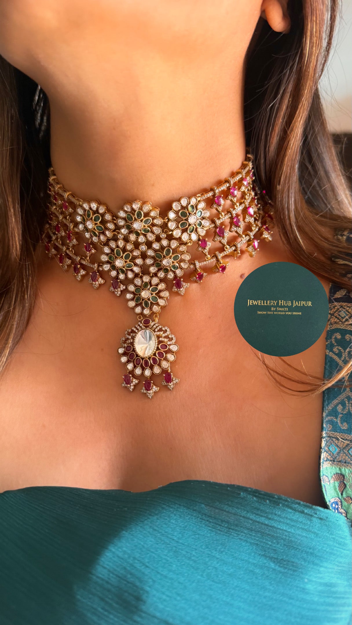 Ruby & emerald floral designer choker