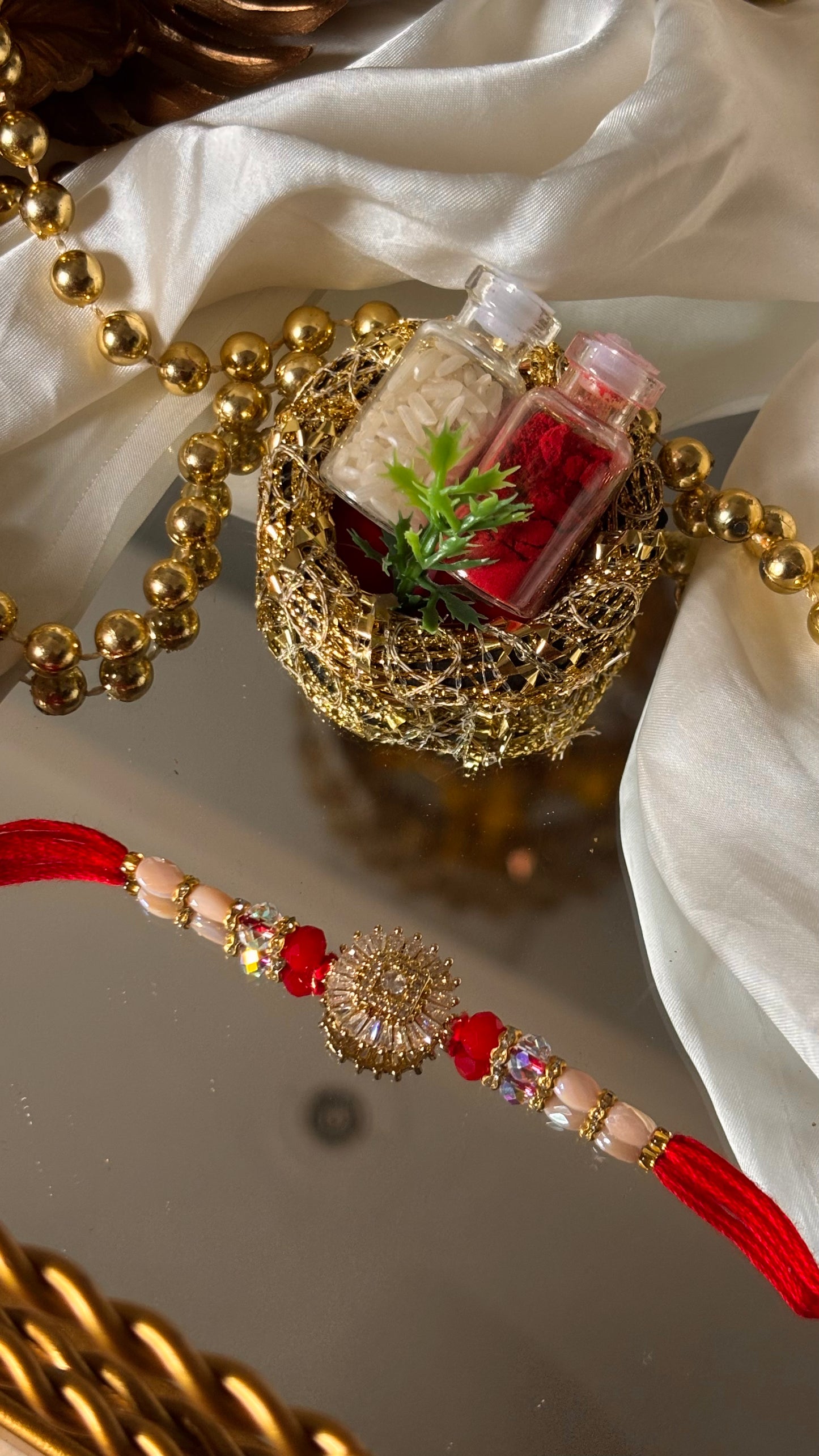 Cz Diamond polki laal dhaga designer rakhi ( shipping will be extra )