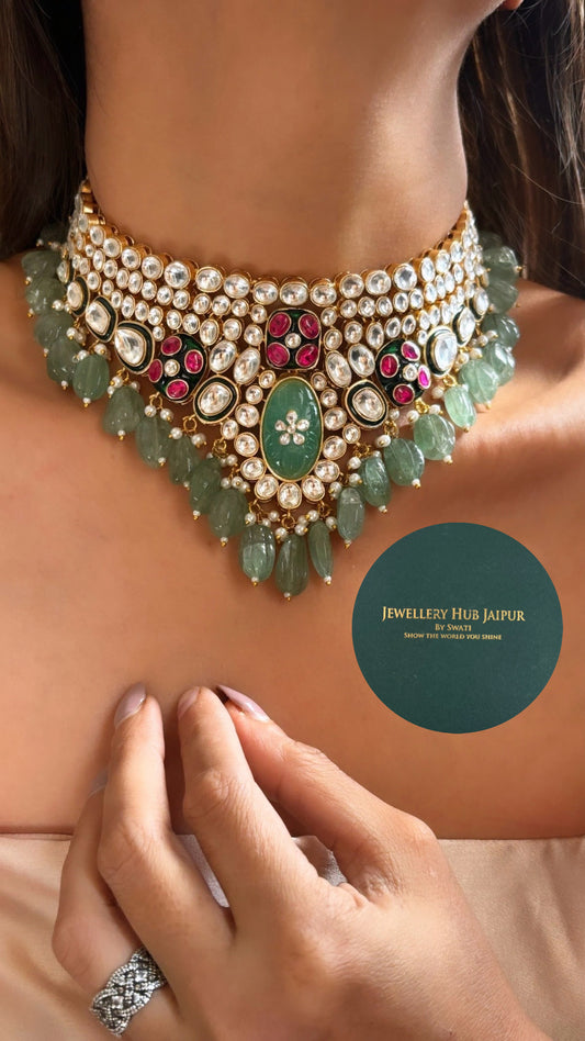 Mint pink choker set with earrings