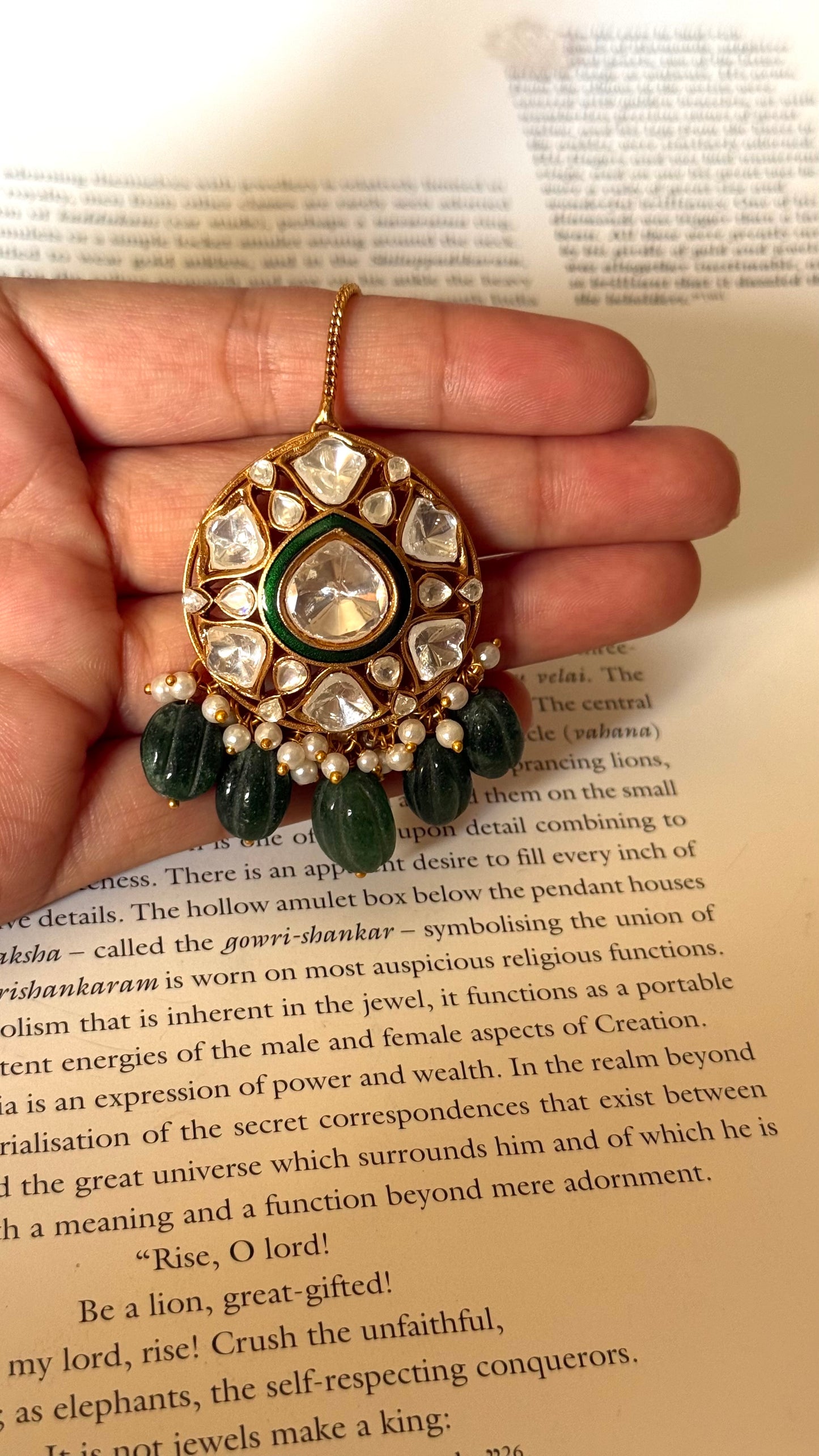 Emerald polki with green drops Maangtika