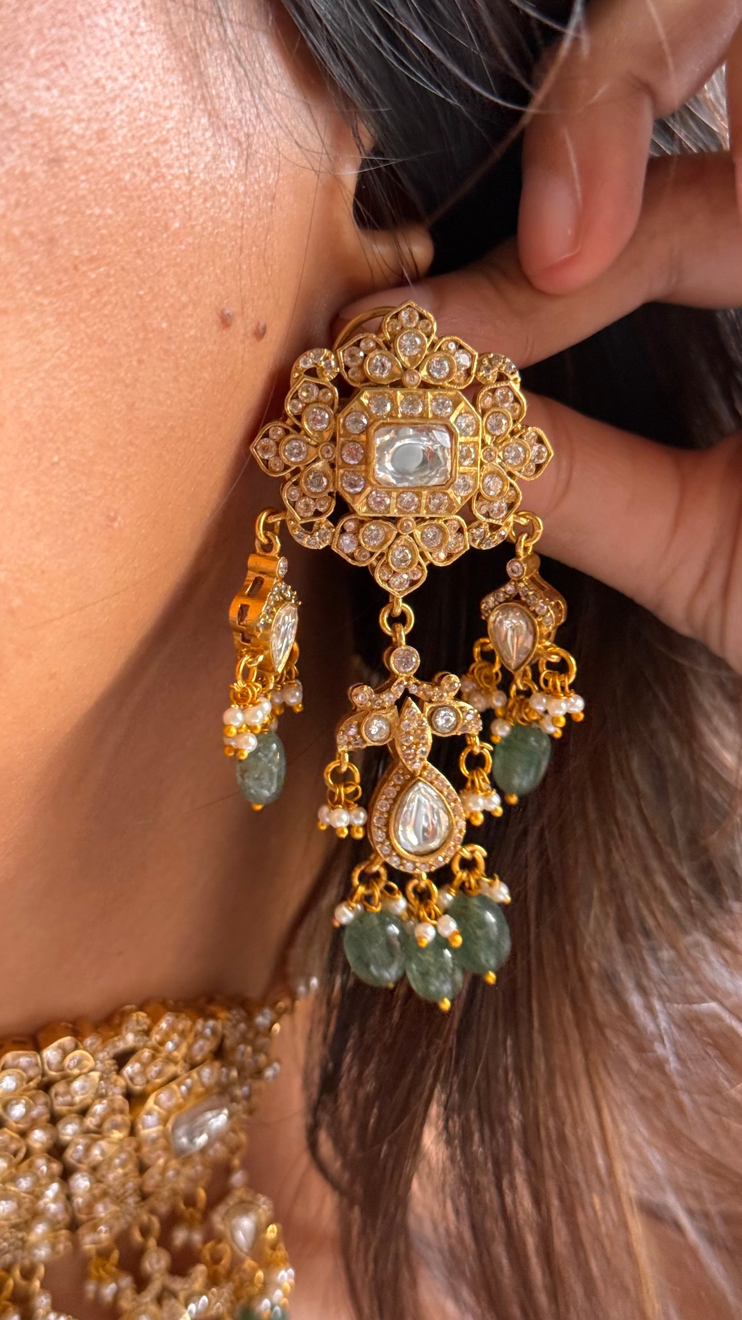 Paachi Kundan with mint drops thread choker necklace