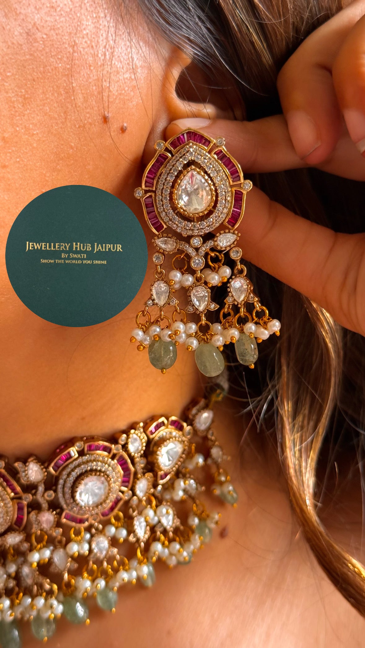 Ruby & mint choker with earrings