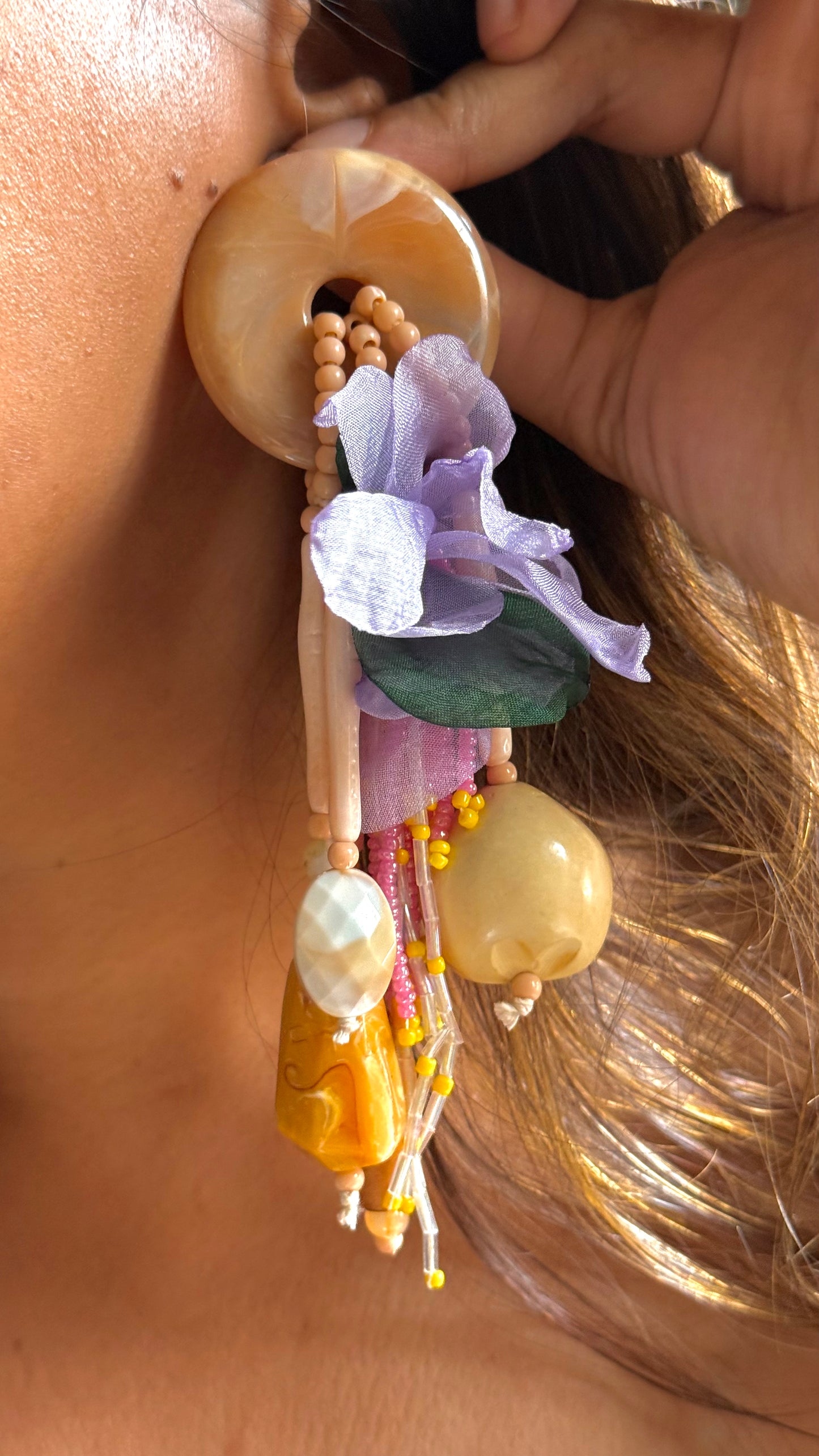 Amethyst floral Carnival Danglers with hint of yellow