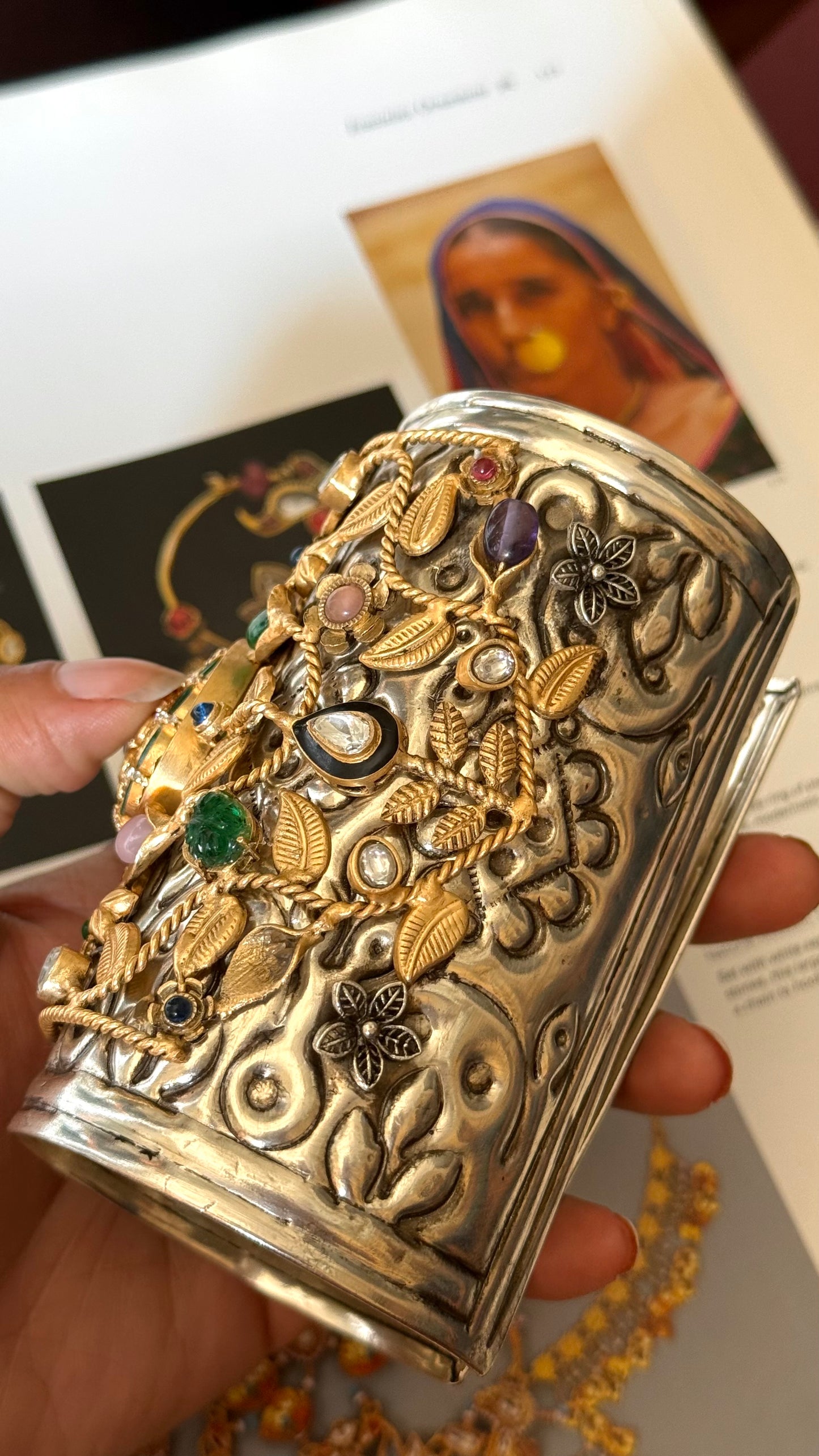 bohemian Vintage mix polki  oxidised adjustable bracelet