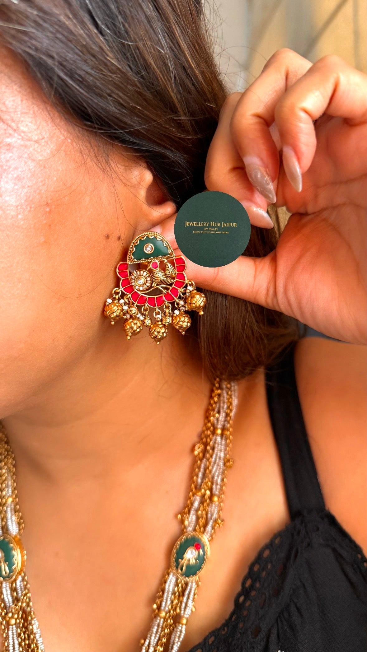 Emerald bird motif & ruby inlay rajwada set