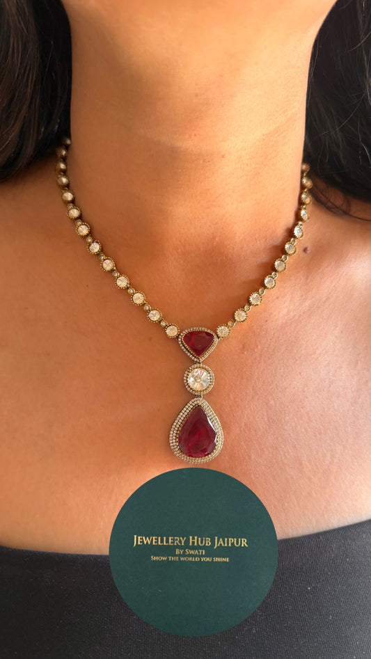 Minmal ruby pendant style victorian necklace