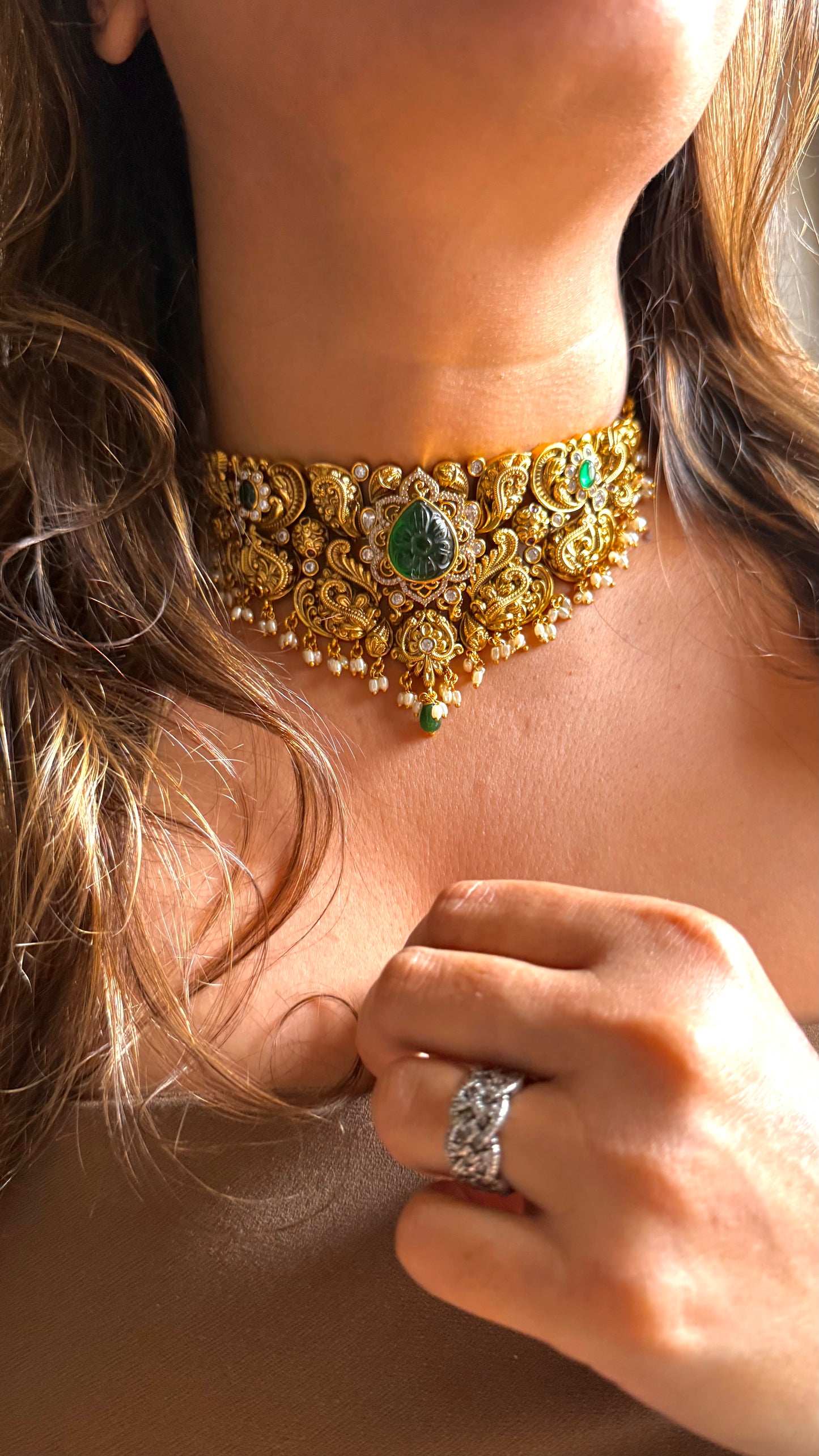 Emerald gold nakshi inspired choker