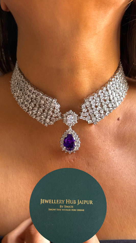 Amythyst doublet cz diamond choker Necklace