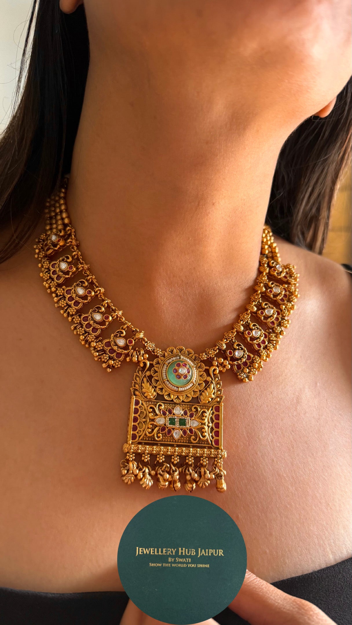 Mint rajwadi handmade heritage necklace