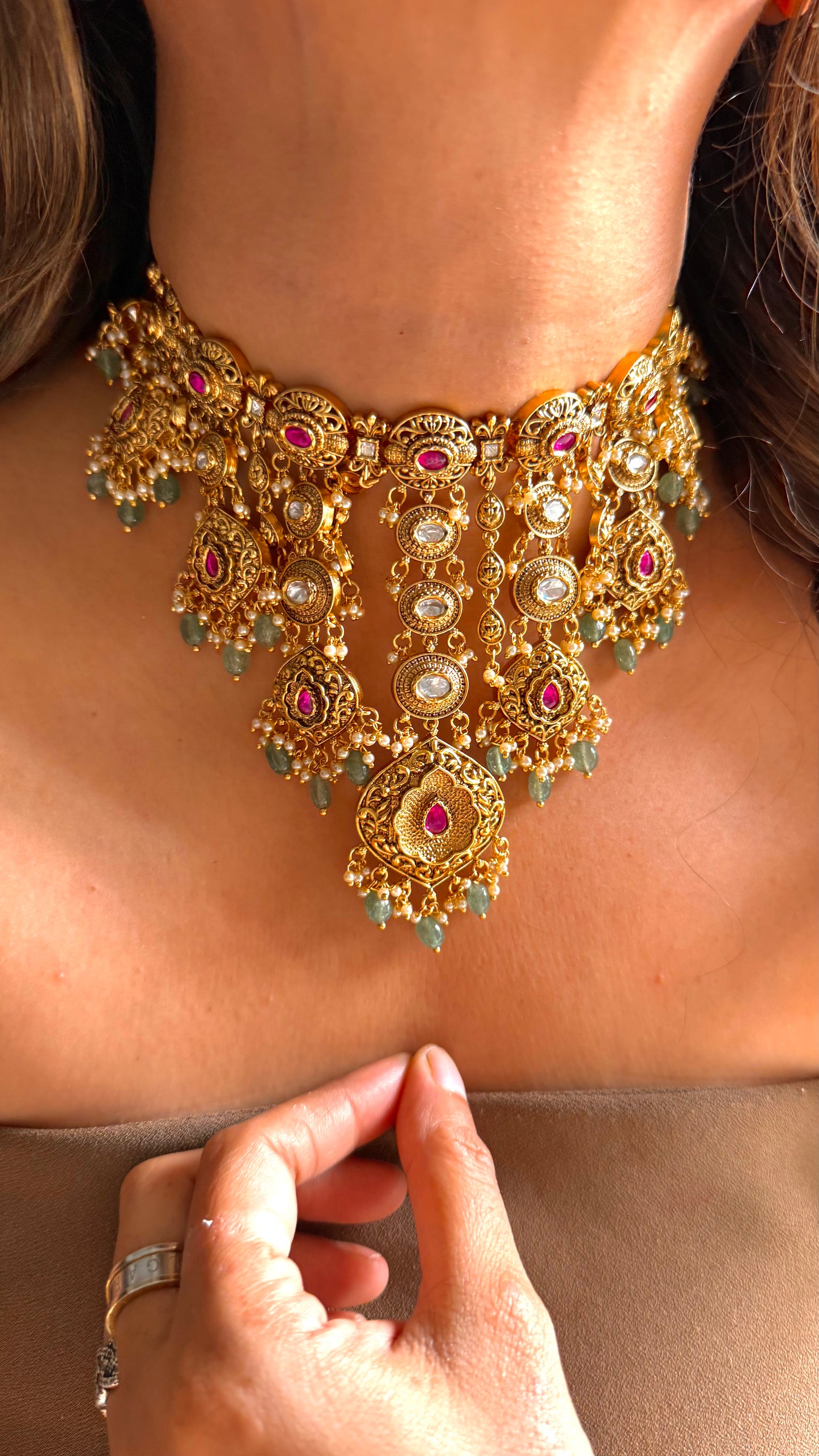 Paachi style polki oxidised gold royal aad