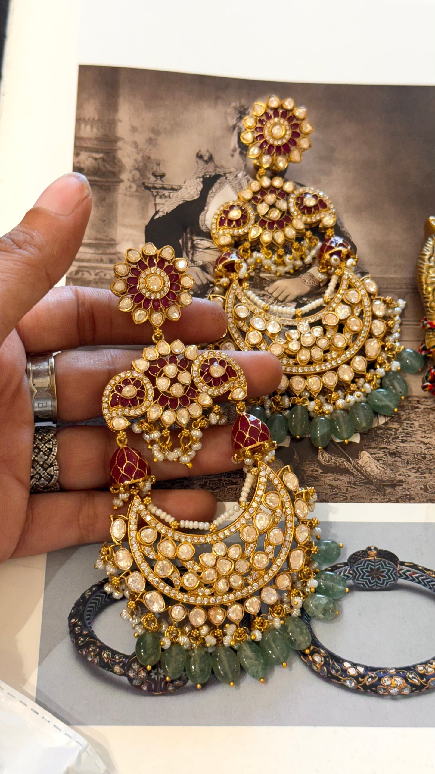 Ruby floral design chaandbali inspired earrings