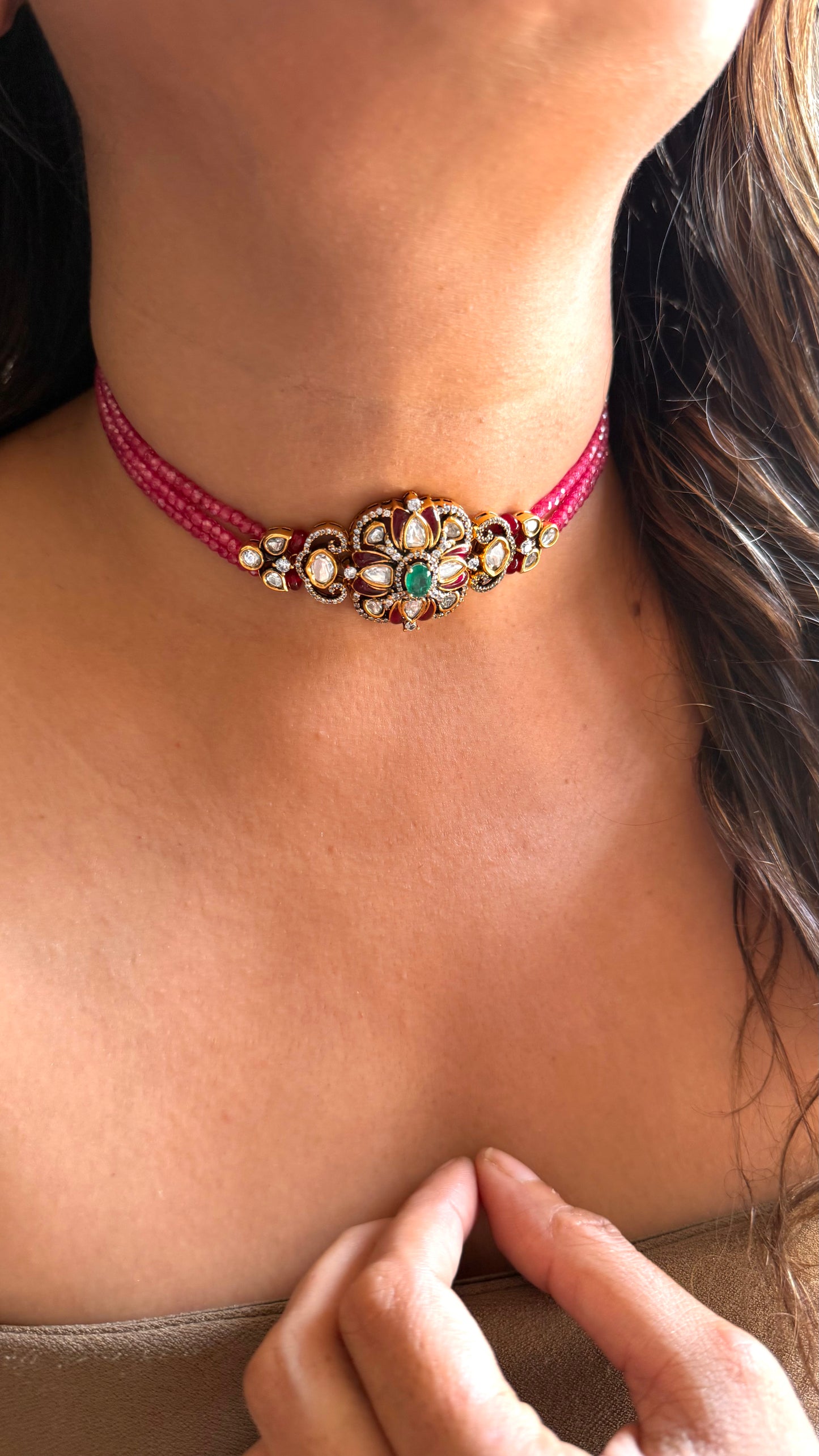 Mint & Ruby minimalist moissanite choker