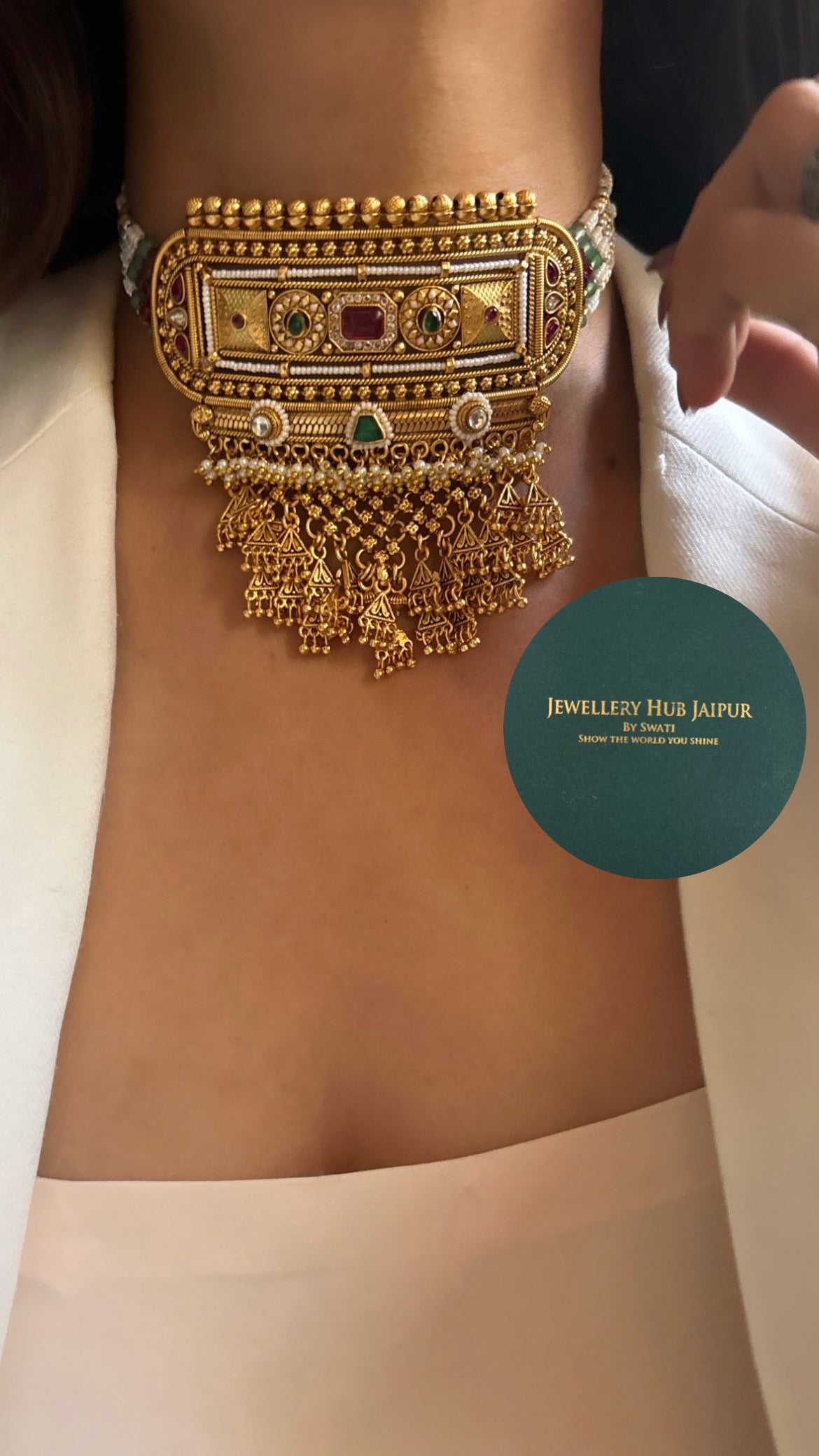 Rajasthani ruby and meena minimalist Aad