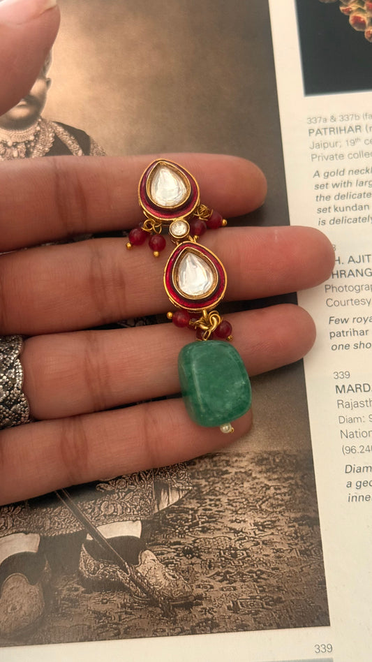 Ruby meena maangtika with mint drop