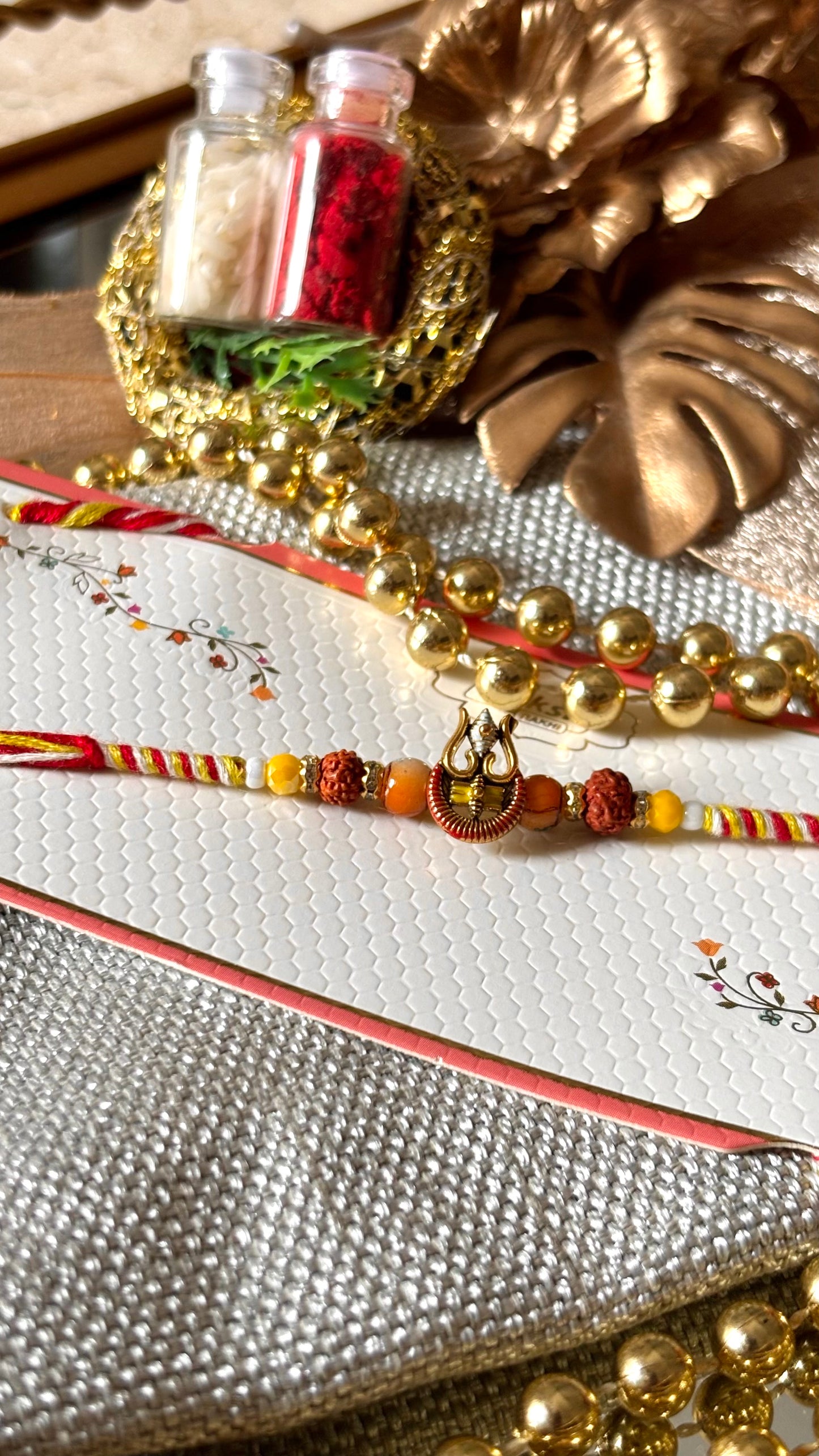 Shiva inspired Rudraksh Rakhi (red) ( shipping will be extra )