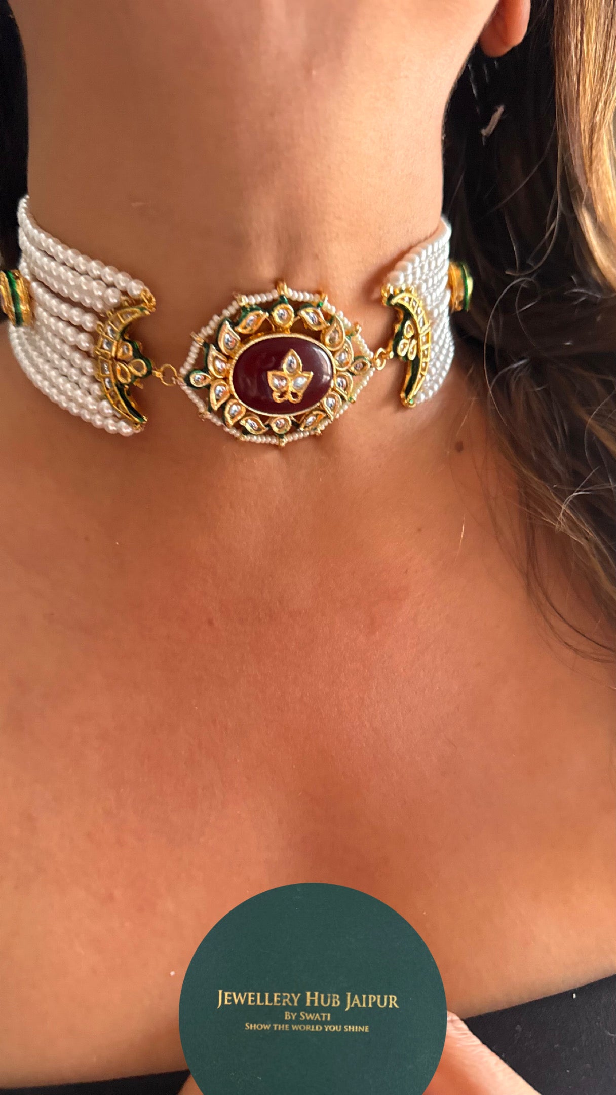Ruby inlay emerald meenakari work choker necklace