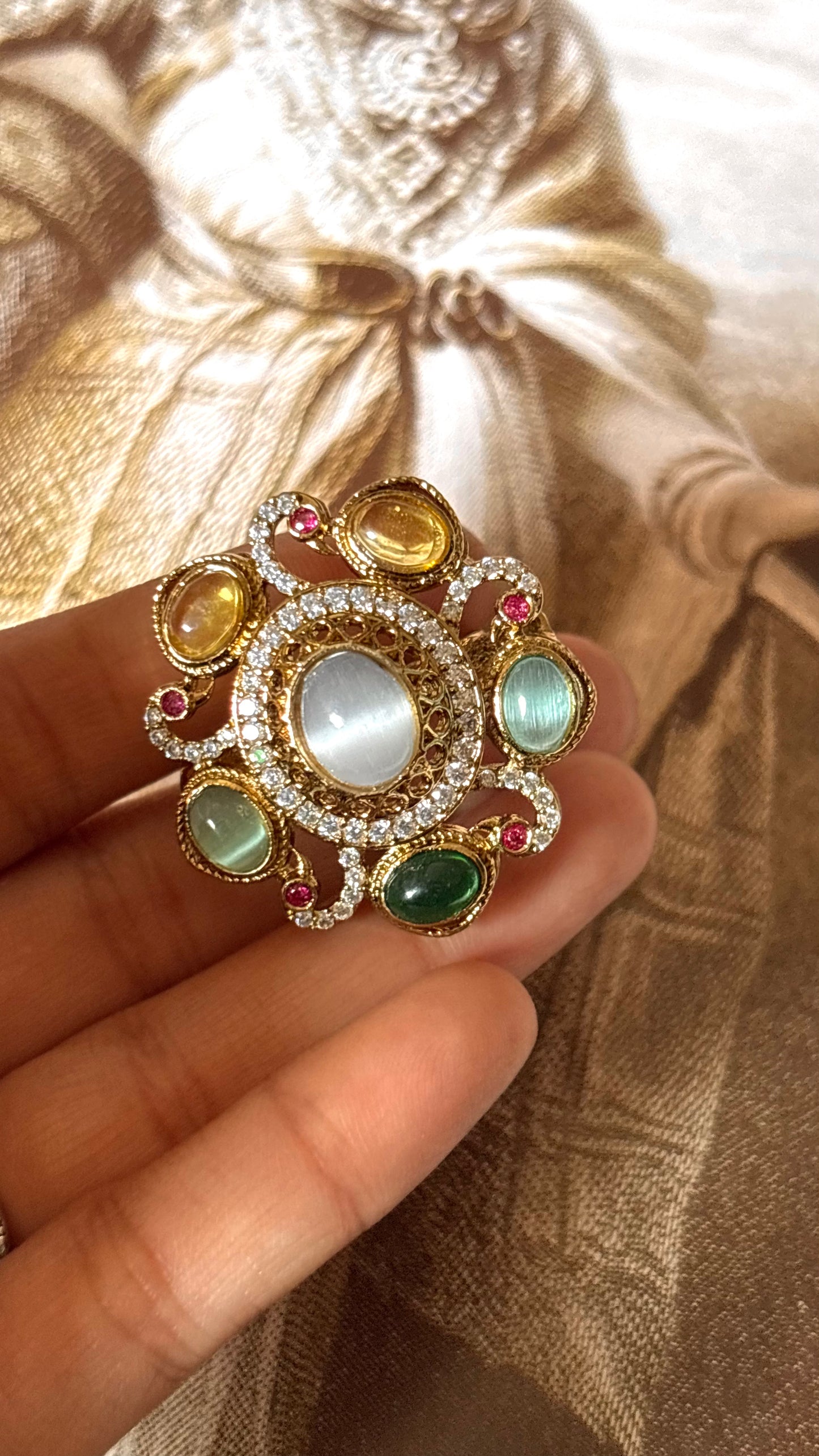 sabya inspired grey mix polki ring