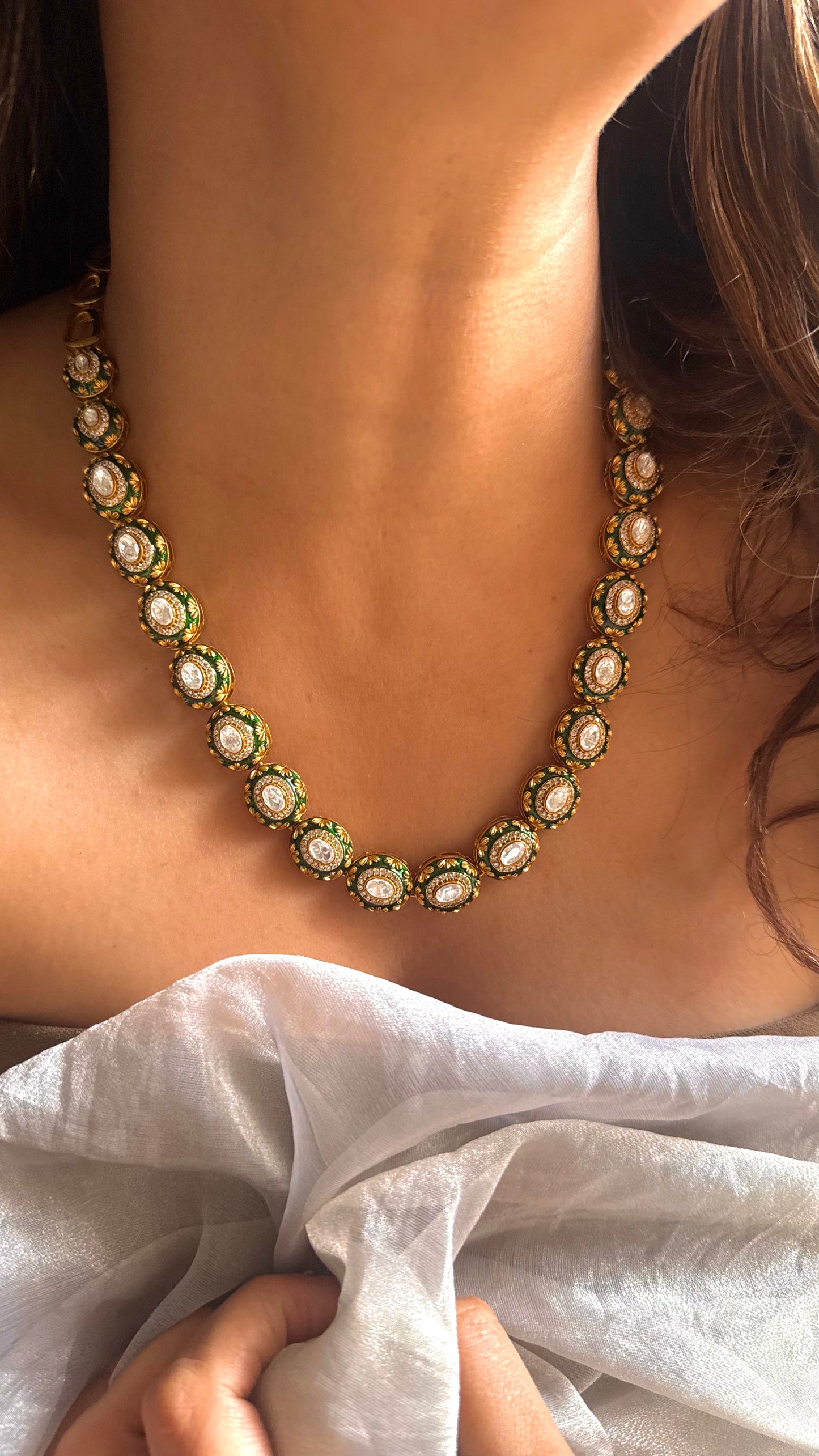 Emerald Meenakari & Gold Nakashi Polki Necklace