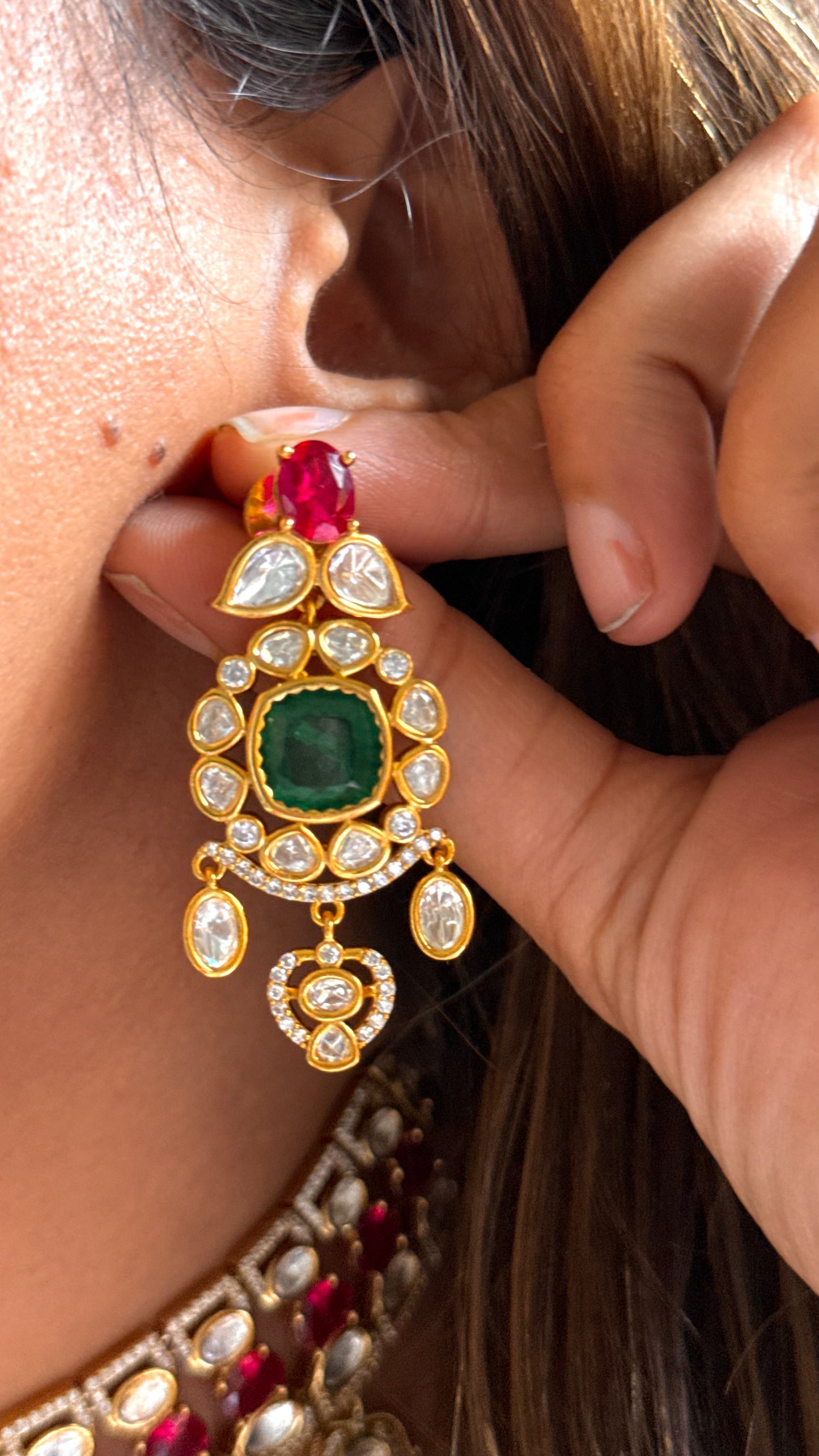 Emerald & Ruby Polki waterfall, choker