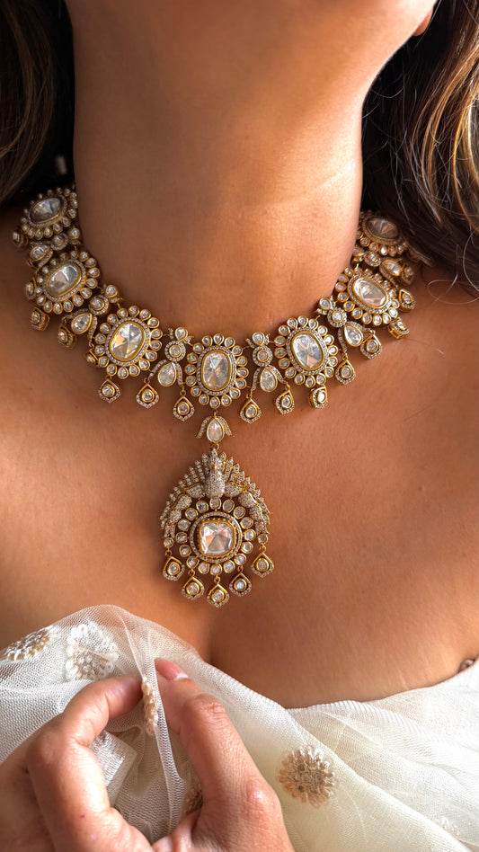 Peacock inspired Designer Uncut Polki Necklace