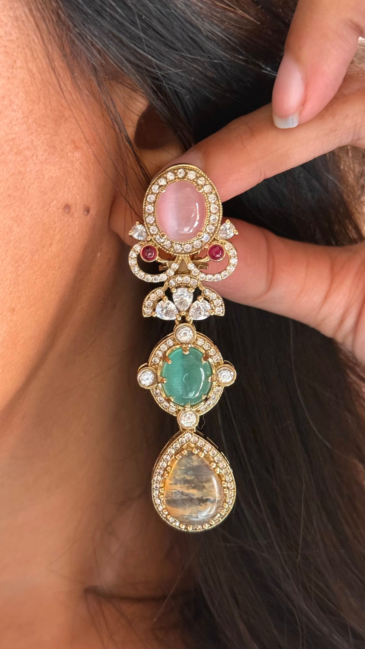 Sabya inspired  with natural stone navratna Earrings