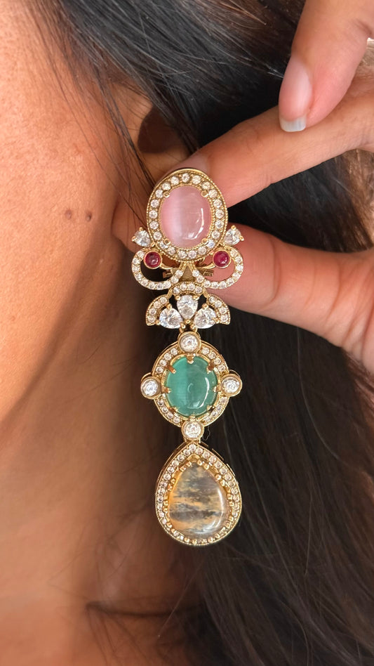 Sabya inspired  with natural stone navratna Earrings