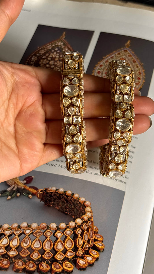 Designer real moissanite peeli polki Bangles
