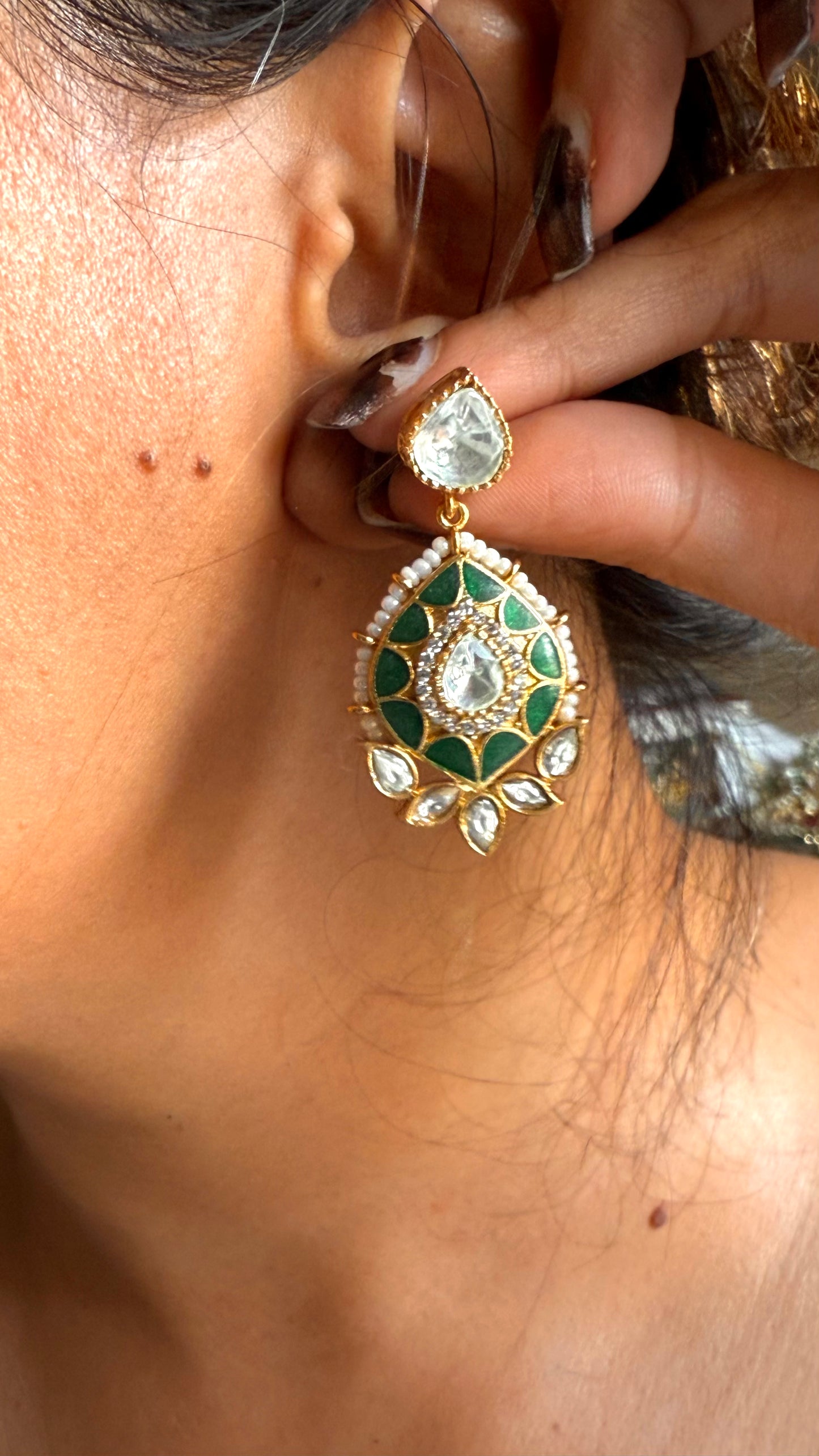 Mint doublet moissanite & emerald katdana set