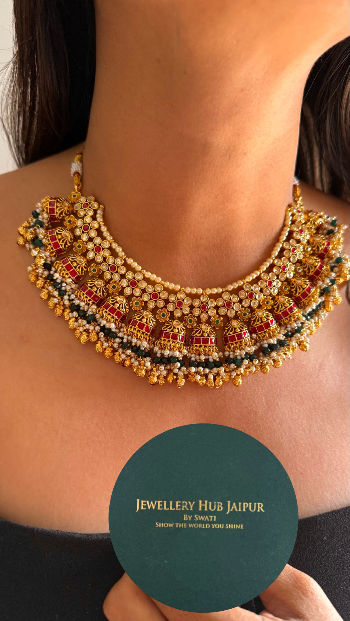 Heritage Rajwadi floral gold beads collar necklace