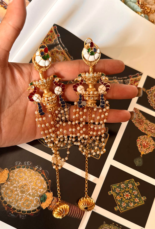 Sapphire & ruby katdana peacock designer earrings